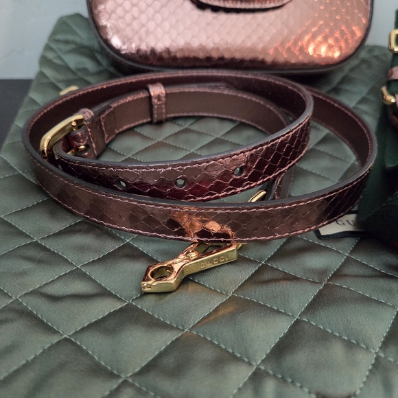 New Gucci Horsebit 1955 Metallic Snake Shoulder Bag - Picture 14 of 16